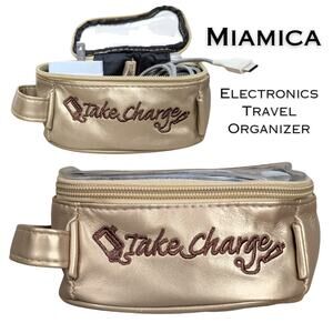 Miamica Charger Travel Case Gold Satin Electronics Organizer Zipper Closure